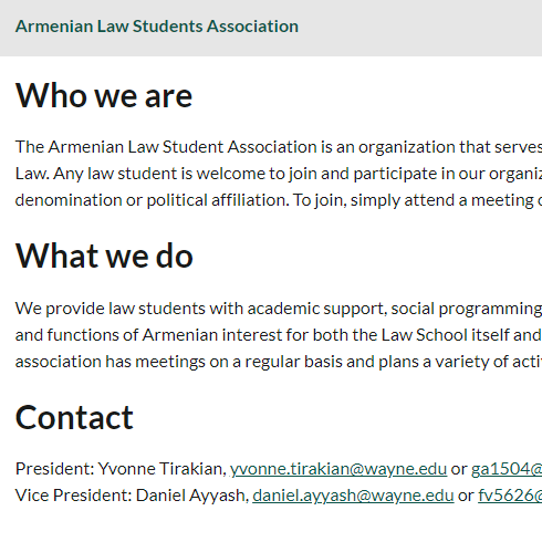 Armenian University and Student Organization in USA - WSU Armenian Law Student Association